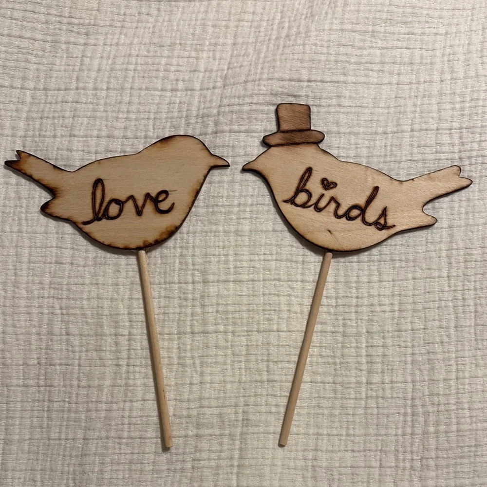 Wooden Love Birds Cake Toppers